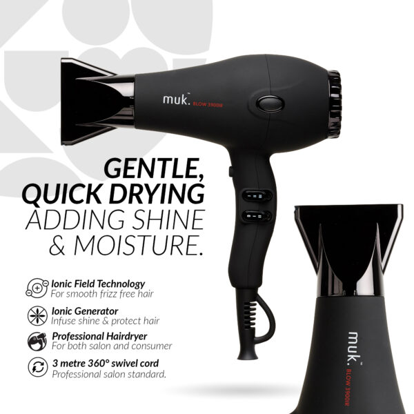 muk. BLOW 3900-IR プロ仕様ヘアドライヤー&ヘアアイロン2種 muk Blow 3900IR Dryer Matte Black - muk haircare